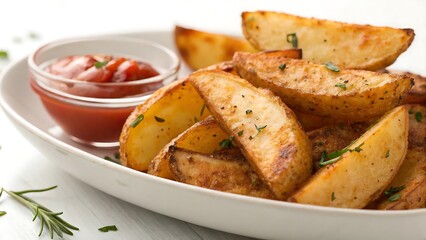 Crispy baked potato wedges with ketchup dip