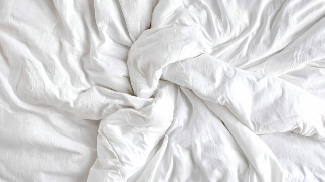 Wrinkled Fabric Texture Background of White Linen Cotton Material in Disarray with Abstract Design