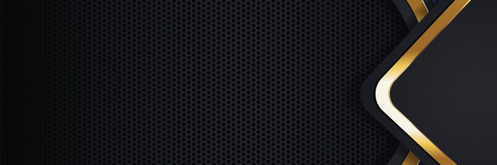 Abstract gold, black geometric design; perforated background; website banner