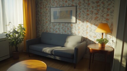 Obraz premium Sunny living room interior, vintage style