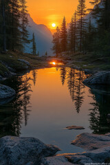 Serene Alpine Sunset Reflected in Still Waters of Emerald Lake