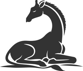 Fototapeta premium Giraffe resting its head on its back vector silhouette