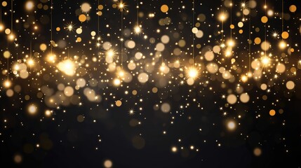 Golden light sparkle background with shimmering particles for festive celebration, party decoration, special occasion, event ambiance, or dreamy atmosphere