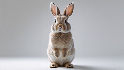 Cute brown rabbit standing on hind legs on seamless background