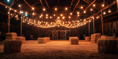 Classic Country Barn Dance with String Lights and Handmade Decor