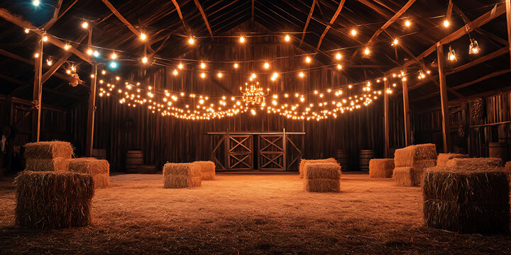 Classic Country Barn Dance with String Lights and Handmade Decor