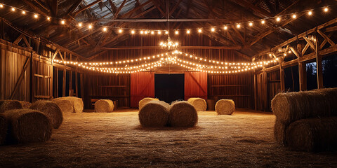 Classic Country Barn Dance with String Lights and Handmade Decor