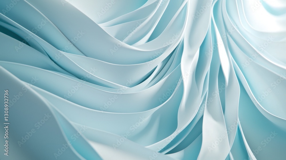Poster delicate blue fabric cascades in soft waves, revealing intricate folds and smooth textures, creating