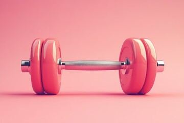 Obraz premium A pink dumbbell resting on a soft pink studio background