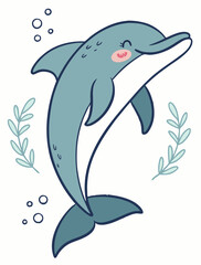 Fototapeta premium Cute folklore illustration of a dolphin will create a cozy atmosphere in a kid's room