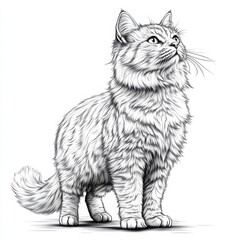 hand drawn cat wall print standing long haired cat sketch standing long haired cat sketch standing long haired cat sketch minimalist feline drawing wall art vintage animal illustration 