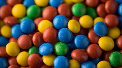 Obraz premium Colorful Pile Of Chocolate Candies In Red Yellow Blue And Green With Crunchy Texture