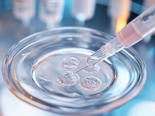 Close-up of a laboratory process showing intra-cytoplasmic sperm injection for IVF procedure