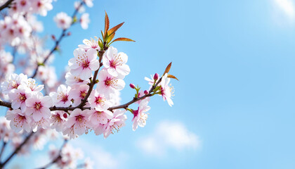 Obraz premium realistic photo of cherry tree blooming broom isolated against blue sky background