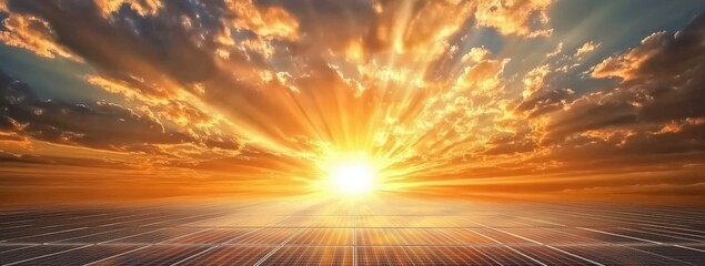 Fototapeta premium As the day ends, the sun is shining brightly through the clouds at sunset