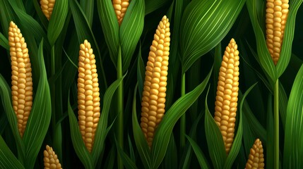 Abundant Corn Crop in a Lush Field Ready for Harvest under the Sunlight of a Summer Day