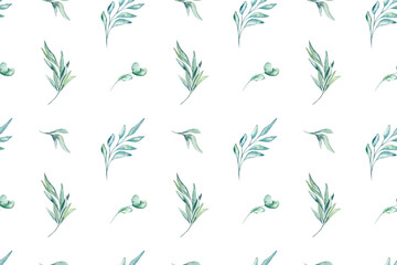 Watercolor leaves branches eucaliptus wallpaper textile wrapping paper background seamless pattern botanical floral desing wedding invitation card