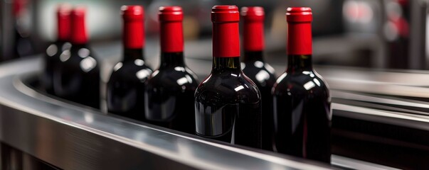 Wine Bottles Assembly Line Red Tops Bottling and Manufacturing Process Automation Conveyor