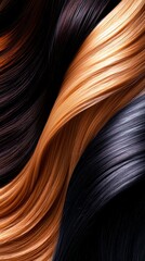 Wavy Strands Displaying Black Brown and Golden Blonde Shades in a Hair Style and Color Composition