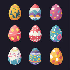 Collection of Colorful Decorated Easter Eggs on Dark Background