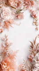 Delicate Peach Floral Frame Encircles Blank Space