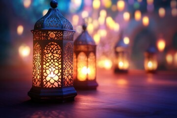 Fototapeta premium Ramadan Mubarak Concept Featuring Elegant Arabic Lanterns