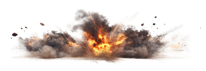 An explosive burst releases intense energy, sending a vivid cloud of smoke and debris into the air, illustrating the power of ammunition in action at an unspecified location