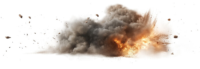 An explosive burst releases intense energy, sending a vivid cloud of smoke and debris into the air, illustrating the power of ammunition in action at an unspecified location
