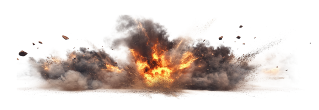 An explosive burst releases intense energy, sending a vivid cloud of smoke and debris into the air, illustrating the power of ammunition in action at an unspecified location