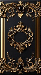 Elegant Gold Ornate Frame on Black Background