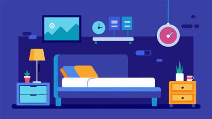 The bed in this smart bedroom is equipped with a sensor that adjusts its temperature to the perfect cozy level ensuring a comfortable and restful. Vector illustration