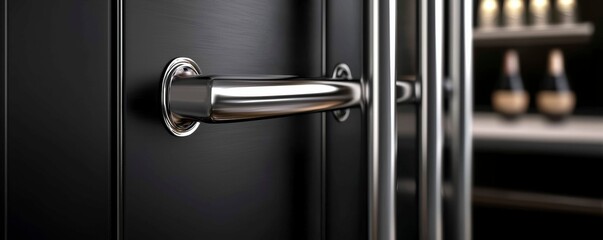 Obraz premium Modern Wine Cellar Door with Chrome Handle Elegant and Luxurious Design Dark and Sophisticated
