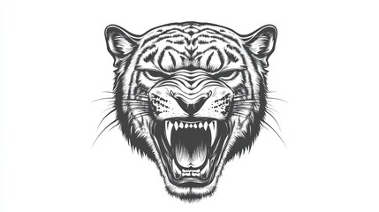 Roaring tiger head, wildlife portrait, white background, graphic design