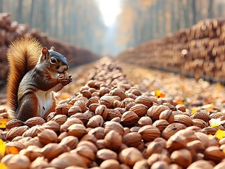 Obraz premium Autumn Squirrel Feasting on Walnuts
