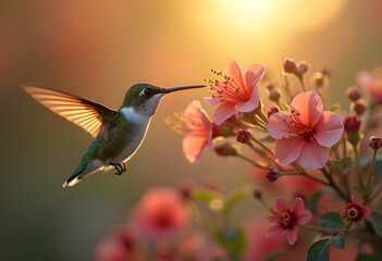 Fototapeta premium Vibrant Sunbird Reflecting Sunset Colors