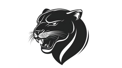 Black panther head profile, snarling, white background, logo design