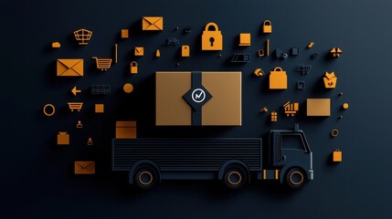 Fototapeta premium Heavy Duty Truck with Box in Urban Setting Ready for Transportation Tasks