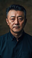 Fototapeta premium Mature Asian Man Wearing a Dark Shirt