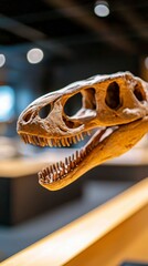 Fossilized Predator Skull Exhibit Ancient Bone Specimen Museum Display Scientific Study Exploration