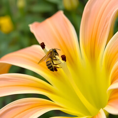 a small bee perches on the stigma of a Hymenocallis flower