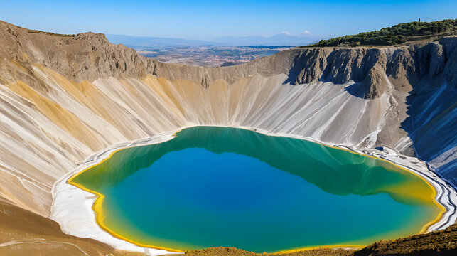 Heart-shaped lake. Lakes of sulphatic or solfatara in Pomezia. Millennia of history near Rome. Sulfide lakes