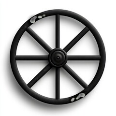 Obraz premium Black Weathered Wooden Wagon Wheel on White Background
