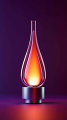 Obraz premium Elegant Pear Shaped Glass Sculpture with Warm Inner Glow and Metal Base Display Art Piece