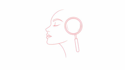 Elegant Line Art of Female Profile with Magnifying Glass Icon