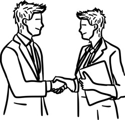 Fototapeta premium Hand-Drawn Black and White Two Businessmen Shaking Hands Doodle Illustration