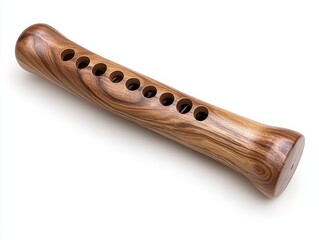 Naklejka premium Brown Wooden Flute with Holes on White Background