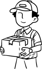 Hand-Drawn Black and White Fast Shipping Courier Doodle Illustration