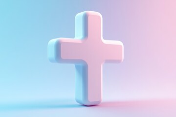 Obraz premium A white three dimensional cross isolated with colorful gradient background