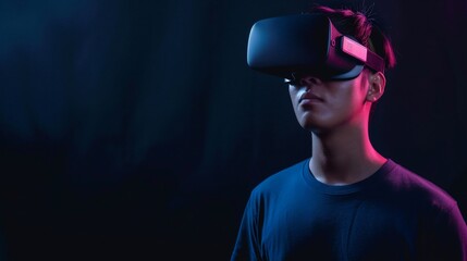 VR headset experience in dark studio