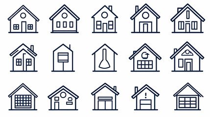 Fototapeta premium Collection of Simple Line Drawings of Various House Designs